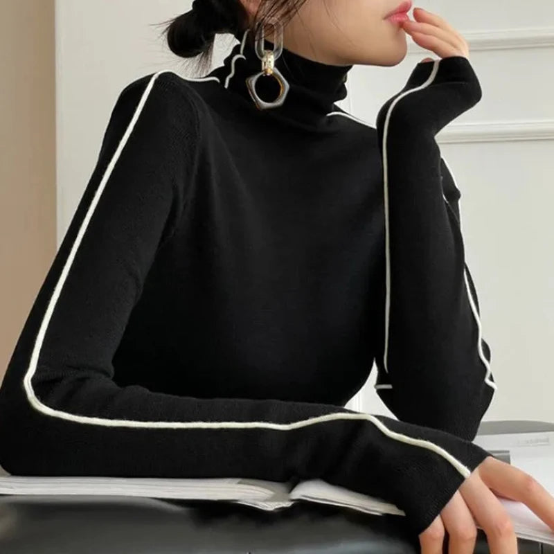 Women's Roll Neck Sweater – Fitted Long Sleeve Knit Sweater