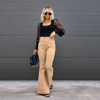 Women's Retro Flared High Waist Pants – Long Leg Casual Trousers