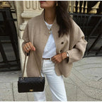 Women's Double-Breasted Winter Coat – Stand Collar Relaxed Coat