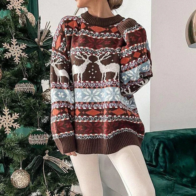 Women's Reindeer Christmas Sweater – Festive Holiday Knit Sweater