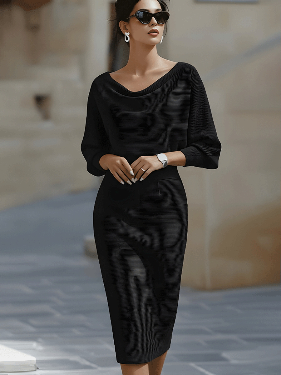 Women's Batwing Sleeve Dress – Boat Neck Bodycon Dress