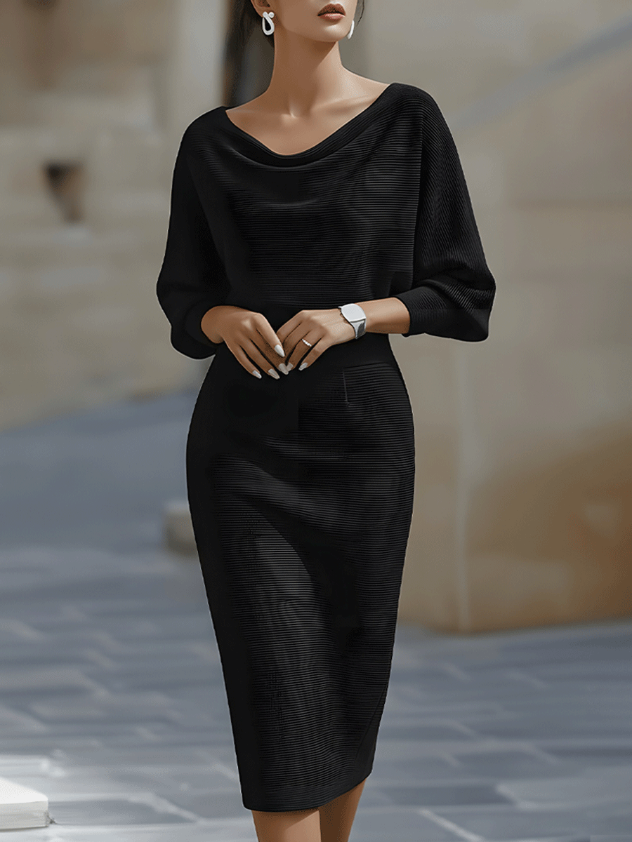 Women's Batwing Sleeve Dress – Boat Neck Bodycon Dress