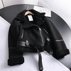 Women's Faux Shearling Jacket – Cropped Winter Aviator Jacket