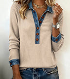 Women's Two-Tone Sweater – Relaxed Contrast Panel Pullover