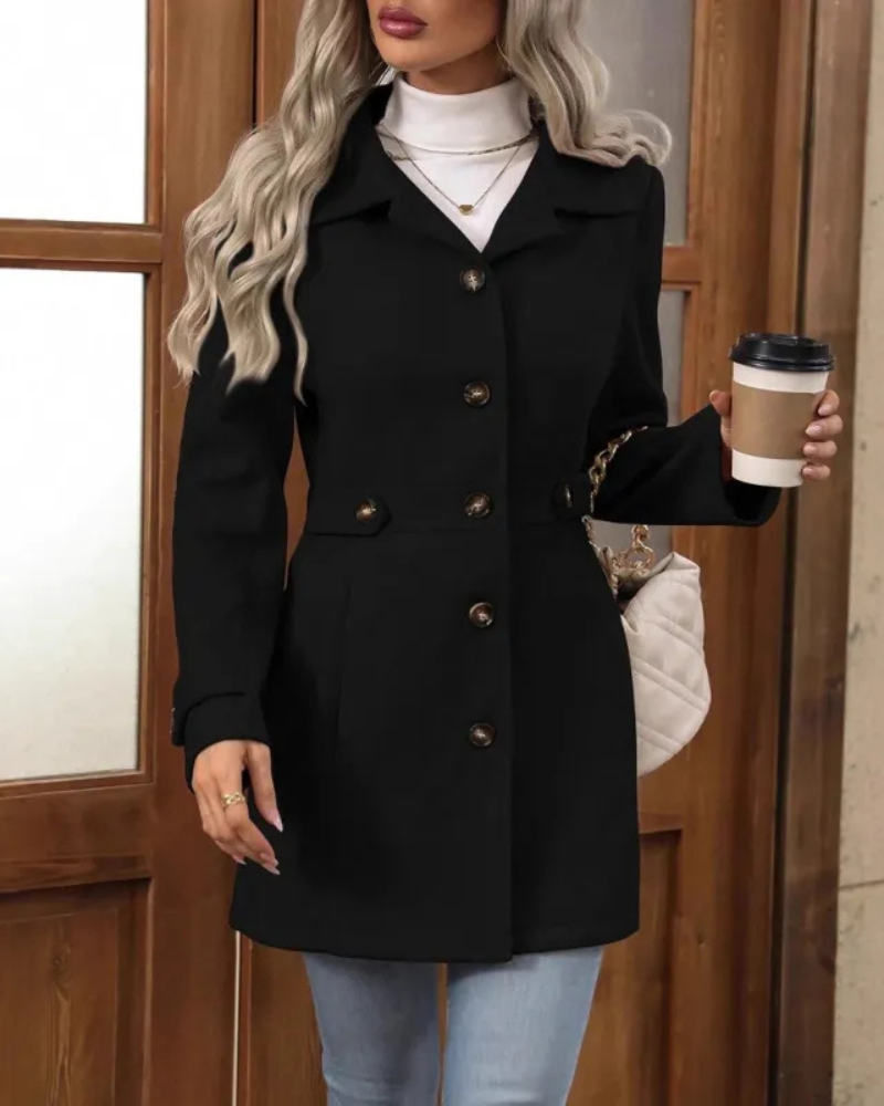 Women's Tailored Long Coat – Classic Button Front Overcoat
