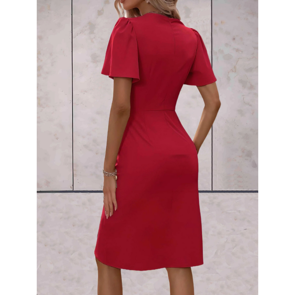 Women's V-Neck Wrap Dress – Billowy Sleeve Flowy Cocktail Dress