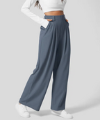 Women's Elastic Waist Wide Leg Pants – High Waist Four Pocket Trousers