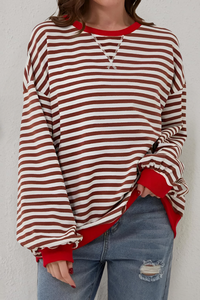 Women's Striped Sweatshirt – Crew Neck Long Sleeve Pullover