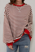 Women's Striped Sweatshirt – Crew Neck Long Sleeve Pullover