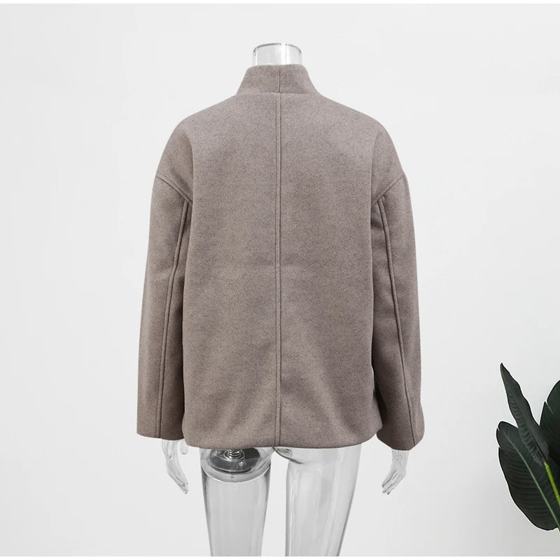 Women's Double-Breasted Winter Coat – Stand Collar Relaxed Coat