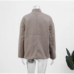 Women's Double-Breasted Winter Coat – Stand Collar Relaxed Coat