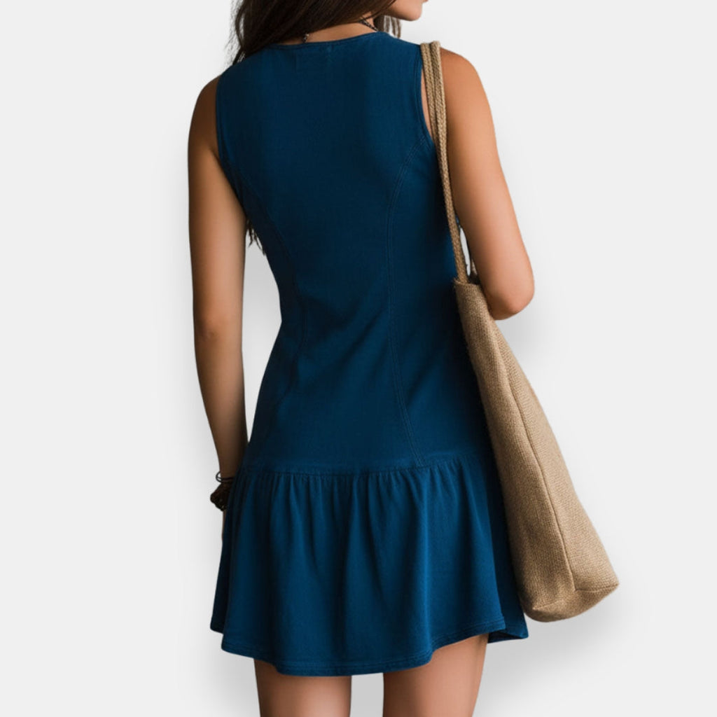 Women's Boho V-Neck Summer Dress – Ruffle Hem Cinched Waist Dress