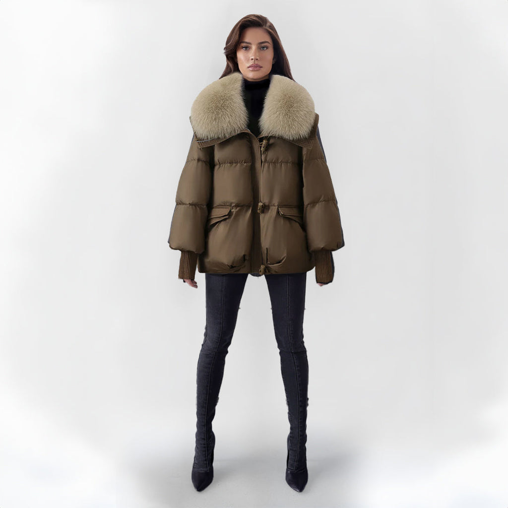 Women's Fur Collar Puffer Jacket – Hooded Long Quilted Jacket
