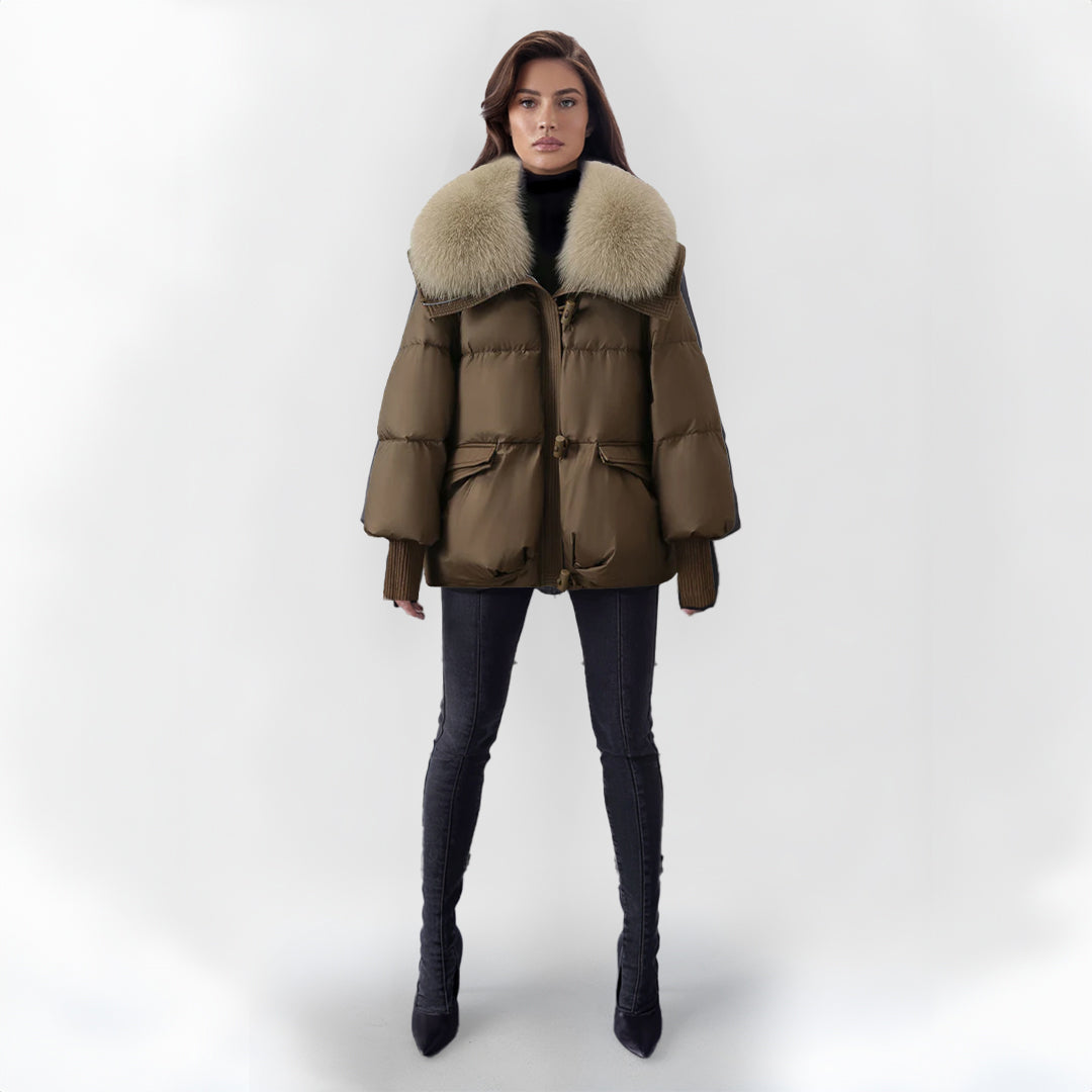Women's Fur Collar Puffer Jacket – Hooded Long Quilted Jacket
