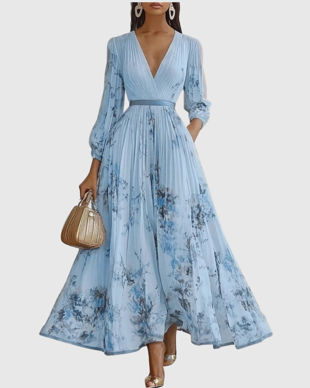 Women's Wedding Guest Pleated Midi Dress – Sleeveless Floral Occasion Dress