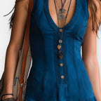Women's Boho V-Neck Summer Dress – Ruffle Hem Cinched Waist Dress