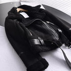 Women's Faux Shearling Jacket – Cropped Winter Aviator Jacket