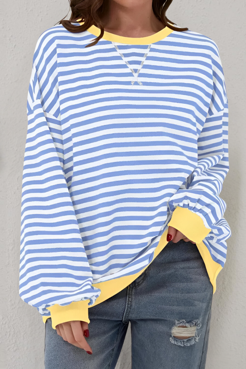 Women's Striped Sweatshirt – Crew Neck Long Sleeve Pullover