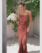 Women's Strappy Maxi Dress – Side Slit Fitted Evening Gown