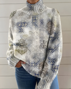 Women's Graphic Knit Sweater – Patterned Crew Neck Pullover