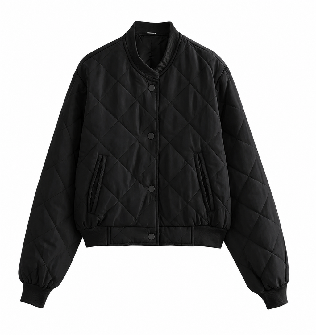 Women's Quilted Bomber Jacket – Padded Zip-Up Casual Jacket
