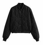 Women's Quilted Bomber Jacket – Padded Zip-Up Casual Jacket