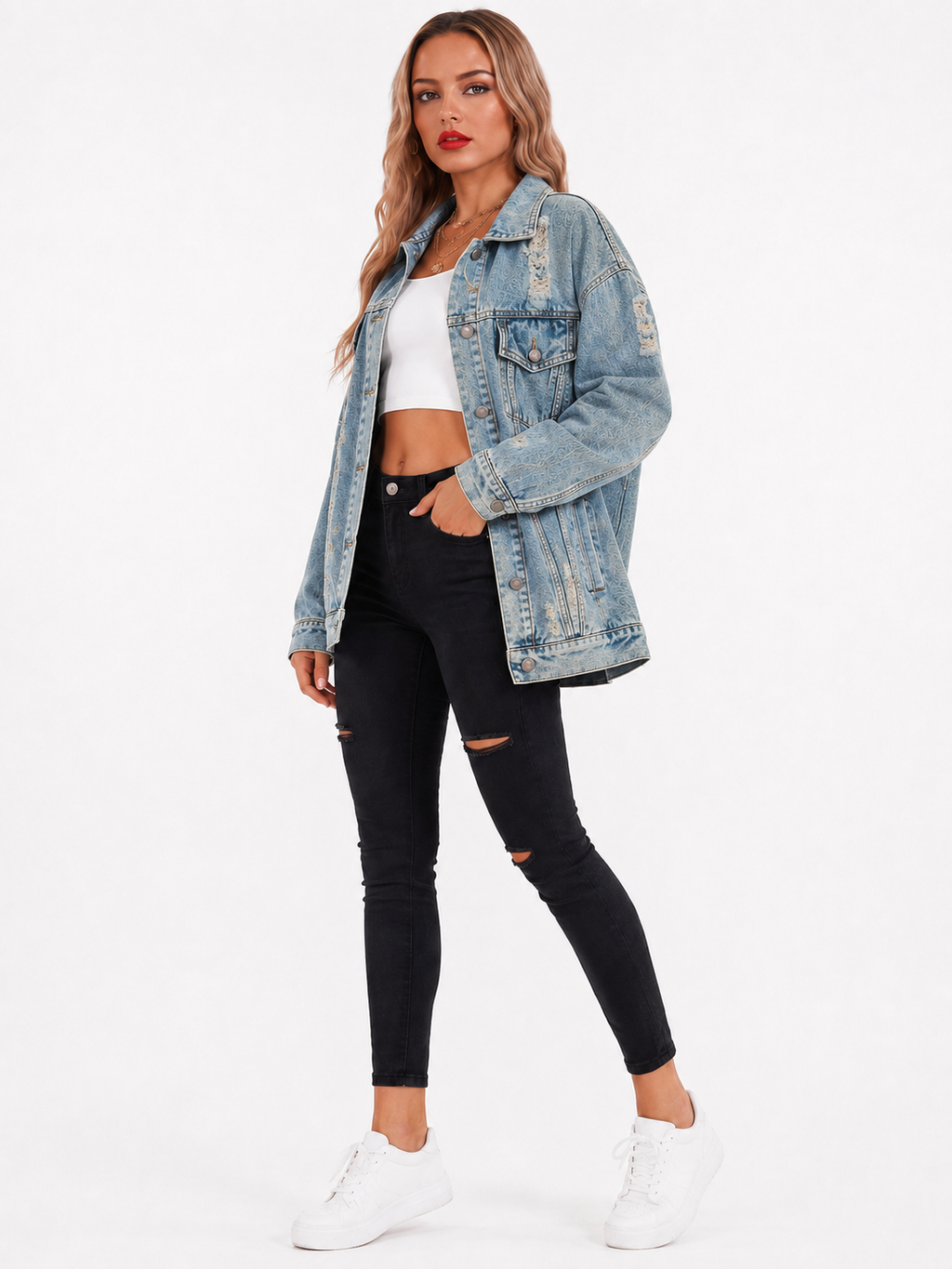 Women's Oversized Jean Jacket – Relaxed Vintage Button Front Jacket