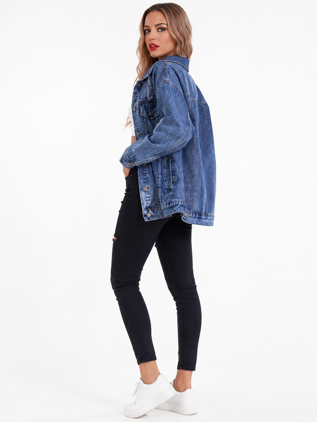 Women's Oversized Jean Jacket – Relaxed Vintage Button Front Jacket