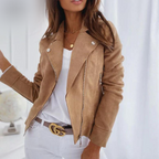 Women's Fitted Biker Jacket – Faux Leather Moto Jacket – Diane