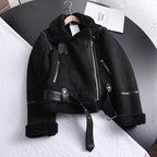Women's Faux Shearling Jacket – Cropped Winter Aviator Jacket
