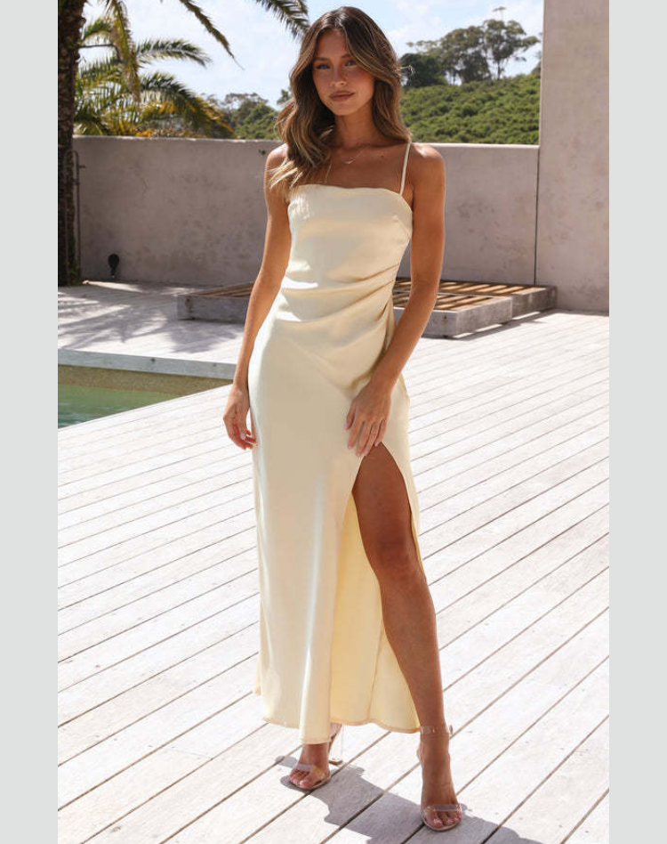 Women's Strappy Maxi Dress – Side Slit Fitted Evening Gown