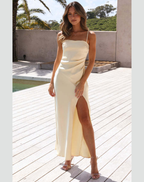 Women's Strappy Maxi Dress – Side Slit Fitted Evening Gown