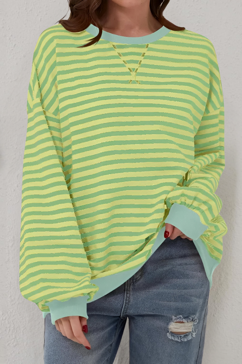 Women's Striped Sweatshirt – Crew Neck Long Sleeve Pullover