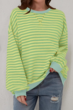 Women's Striped Sweatshirt – Crew Neck Long Sleeve Pullover