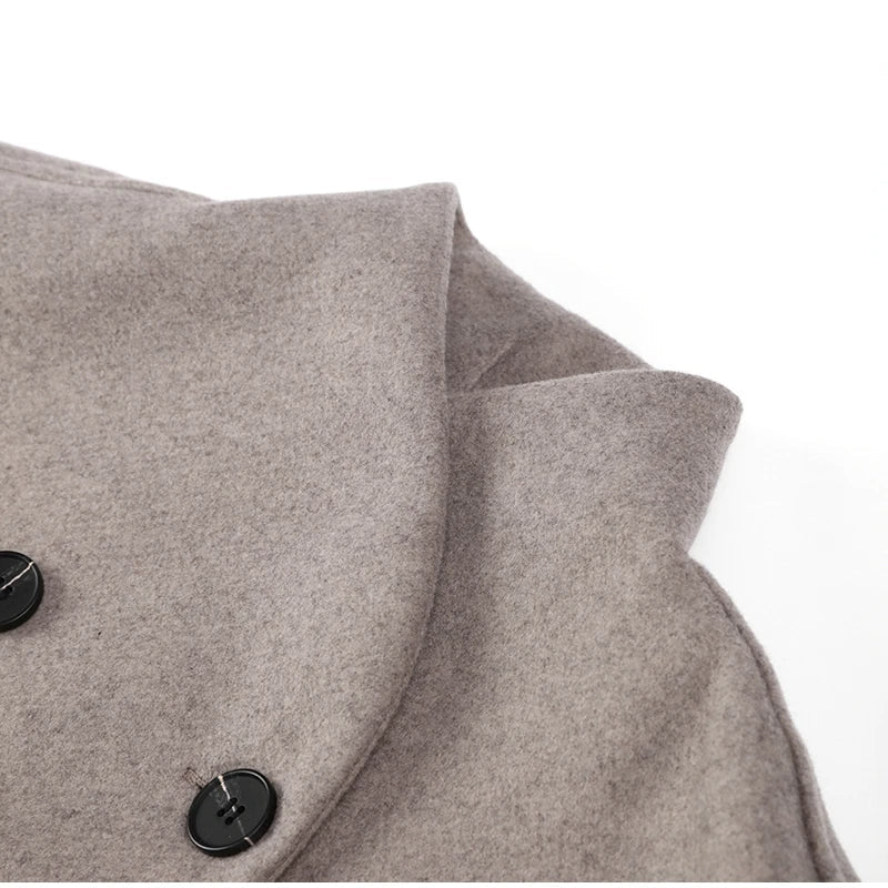 Women's Double-Breasted Winter Coat – Stand Collar Relaxed Coat