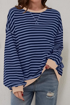 Women's Striped Sweatshirt – Crew Neck Long Sleeve Pullover