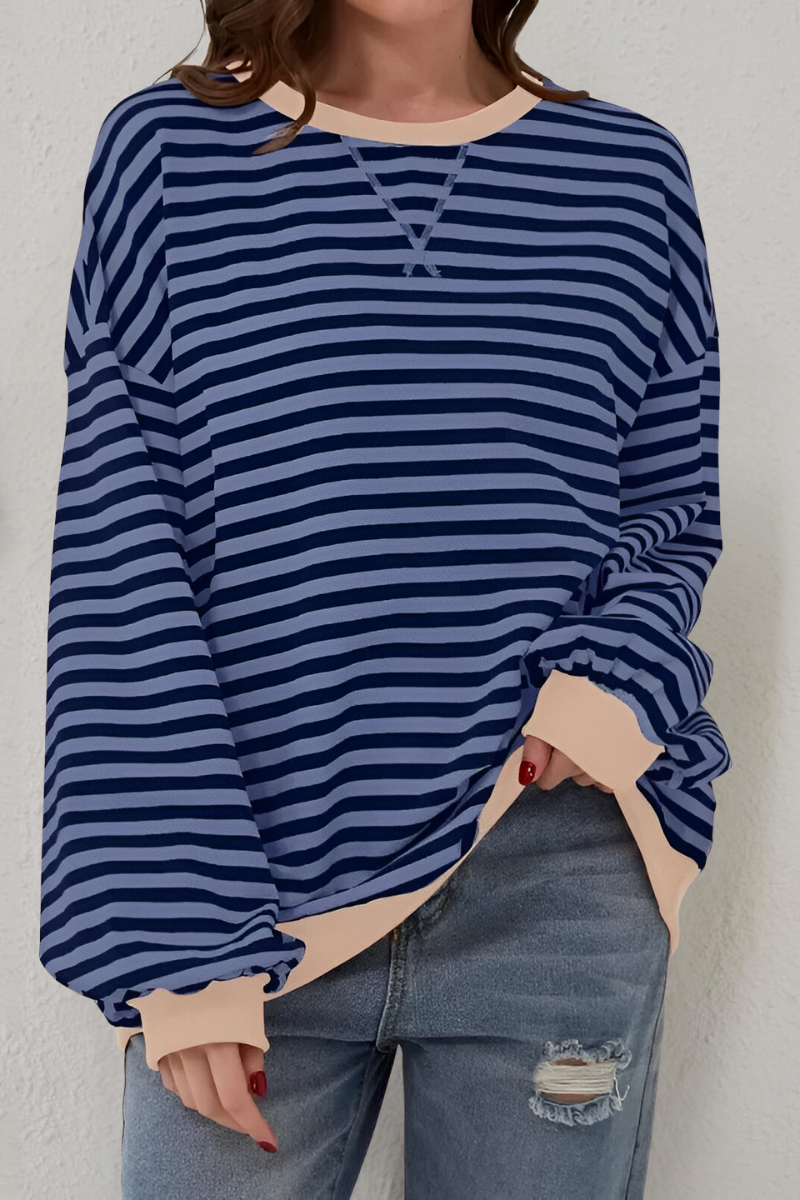 Women's Striped Sweatshirt – Crew Neck Long Sleeve Pullover