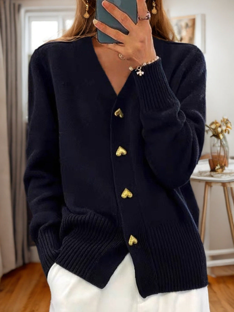 Women's Heart Button Knit Cardigan – Soft Everyday Sweater