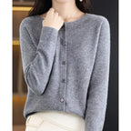 Women's Round Neck Cardigan – Classic Long Sleeve Button Cardigan