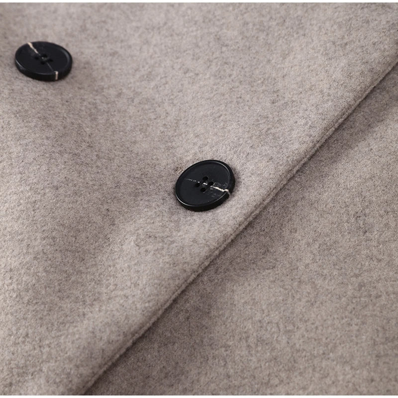 Women's Double-Breasted Winter Coat – Stand Collar Relaxed Coat