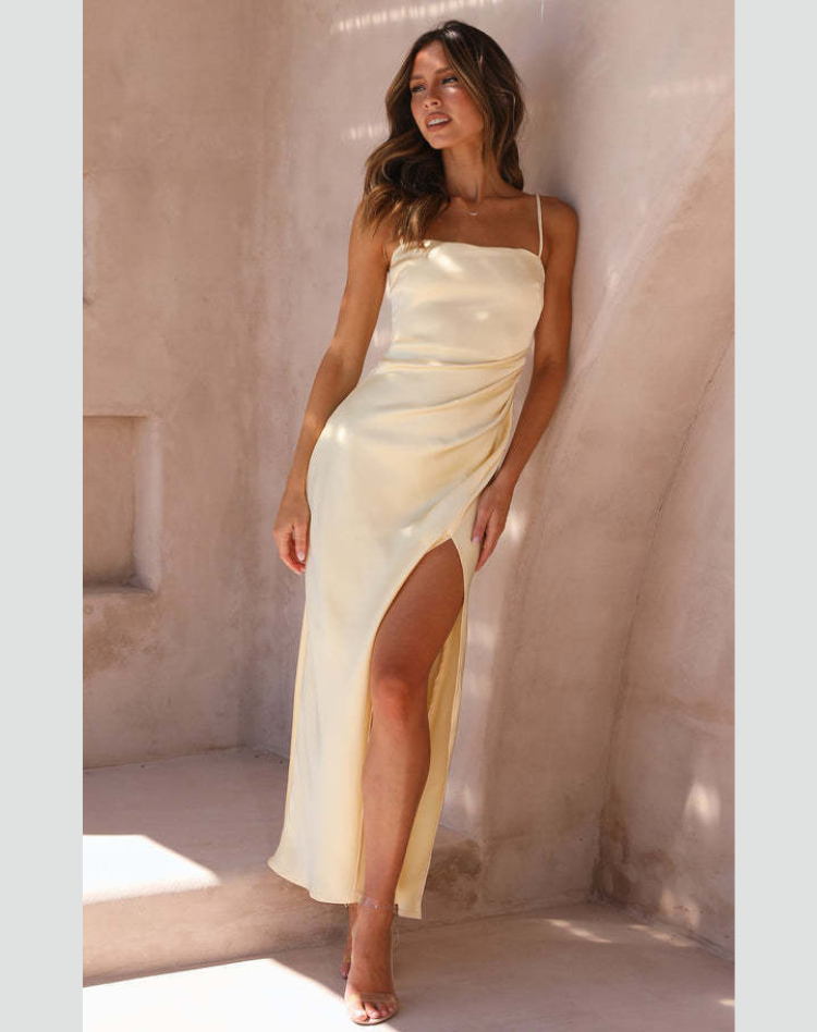 Women's Strappy Maxi Dress – Side Slit Fitted Evening Gown