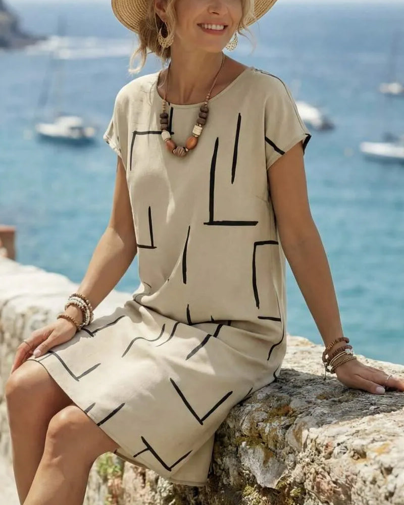 Women's Relaxed Vacation Dress – Flowy Printed Summer Dress