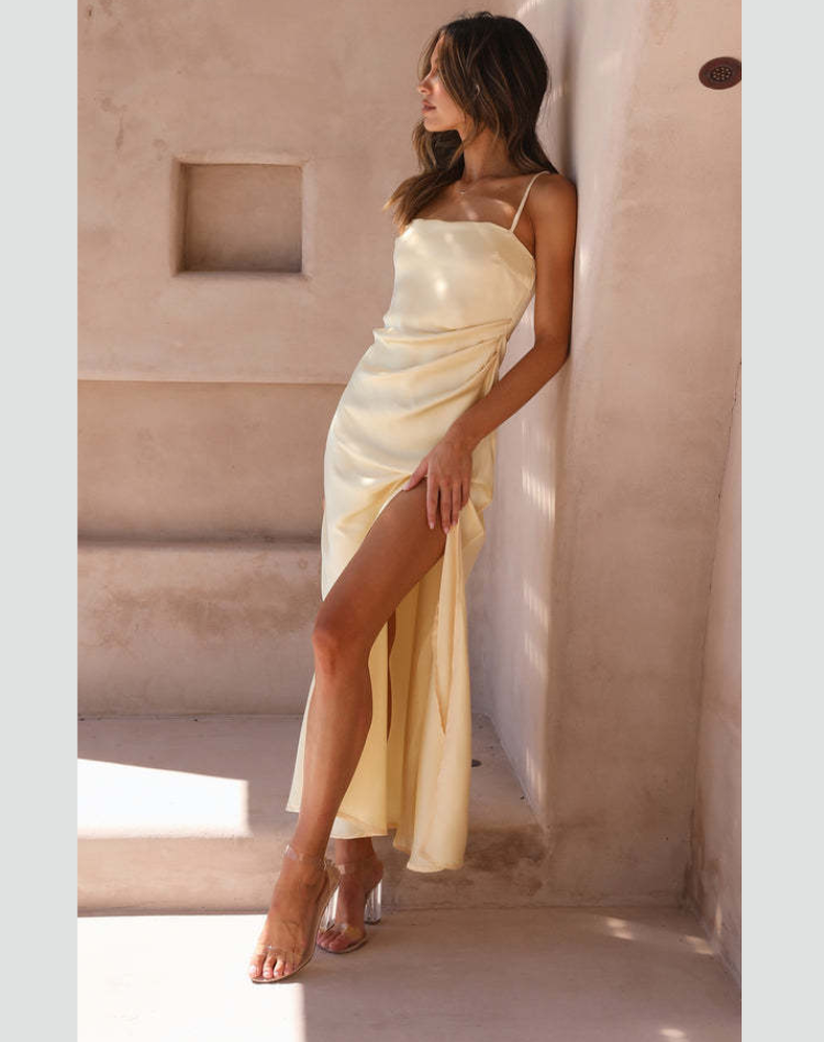 Women's Strappy Maxi Dress – Side Slit Fitted Evening Gown