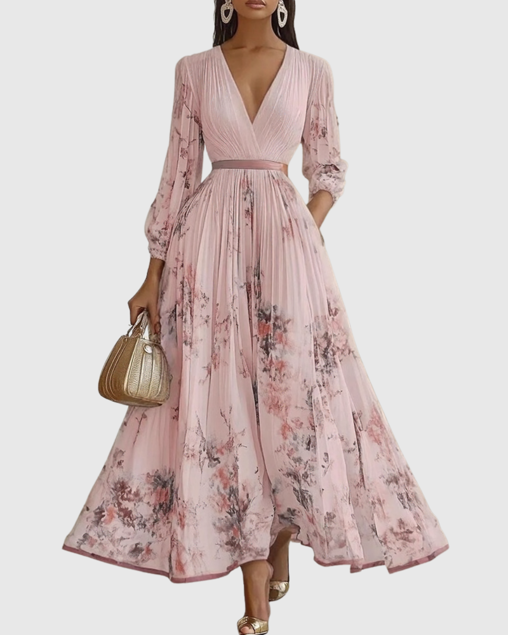 Women's Wedding Guest Pleated Midi Dress – Sleeveless Floral Occasion Dress