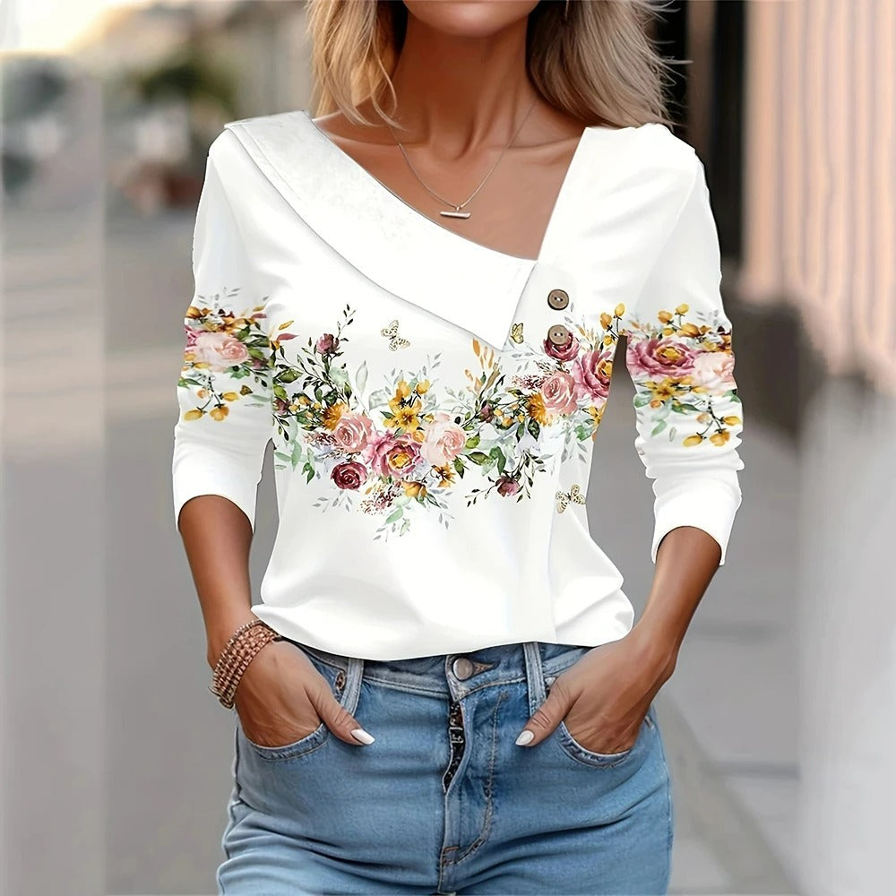 Women's Floral Long Sleeve Blouse – Relaxed Printed Blouse