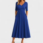 Celestine | Pleated V-Neck Midi Dress