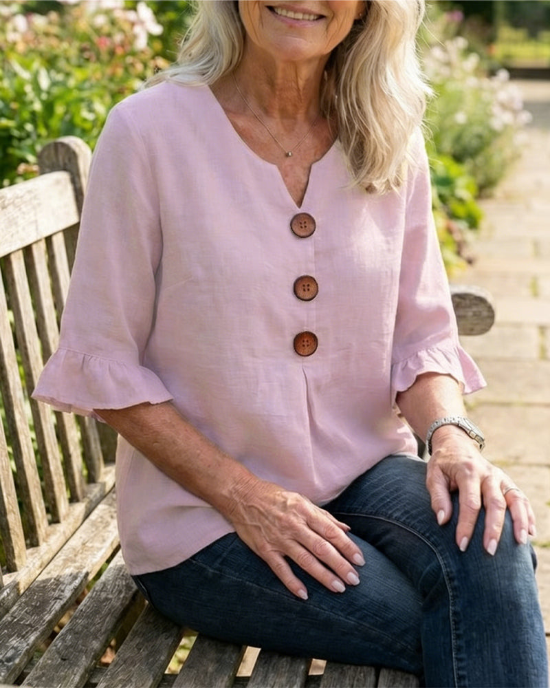 Women's Ruffle Button Blouse – Relaxed Flowy Long Sleeve Blouse