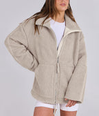 Women's Oversized Fleece Jacket – Zip-Up Long Sleeve Winter Jacket