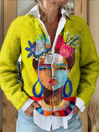 Women's Abstract Print Cardigan – Button Front Cardigan – Elara