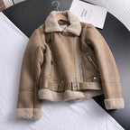 Women's Faux Shearling Jacket – Cropped Winter Aviator Jacket